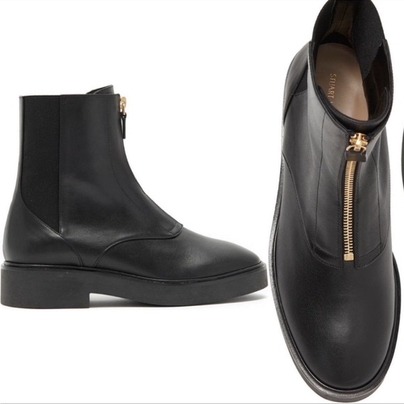 Stuart Weitzman Women 5 Lodge Boots Black Leather Bootie Zip Platform NWOT - Picture 3 of 14